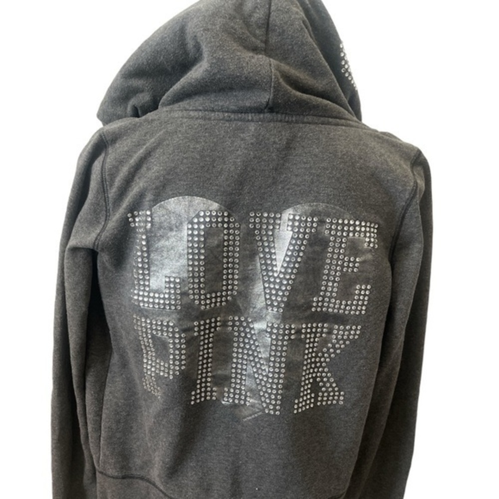 Victoria's Secret Love Pink 86 hoodie gray zippered bling rhinestone size small